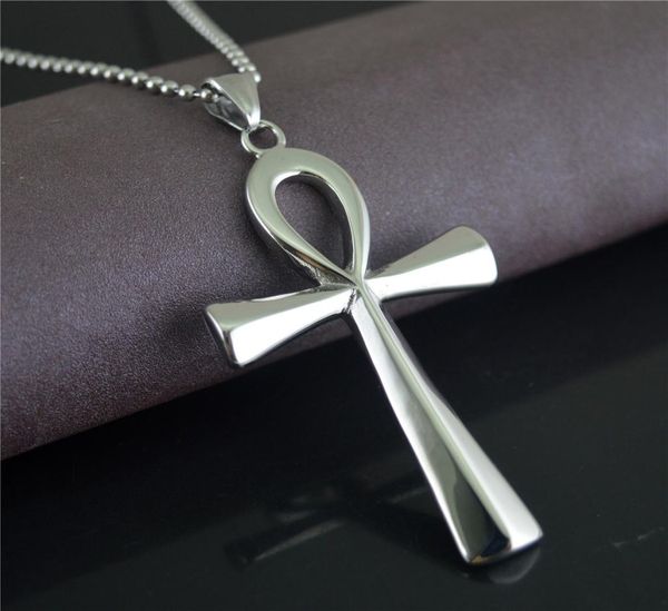 

new foreign trade fashion accessories simple glossy ancient egypt cross titanium steel pendant necklace hanging ornaments stn8313160145, Silver