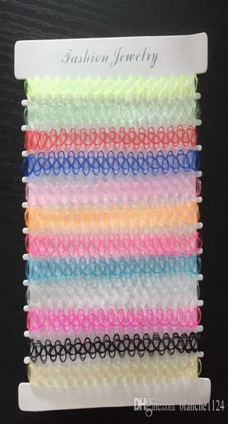 

12pcs set simple style transparent colorful necklace chokers for women retro woven imitation tattoo fishline necklaces whole4103249, Golden;silver