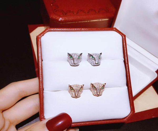 

brand s925 pure silver leopard ear nails highquality zircon set classic cheetah design fashion overbearing personality couple1542812, Golden