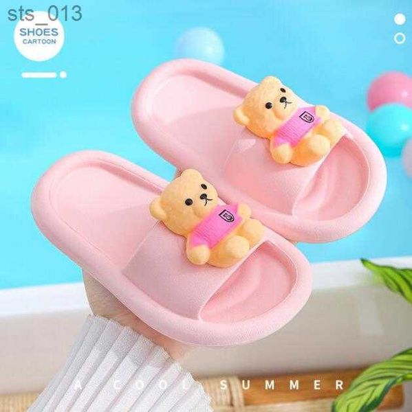 

summer children' slippers cute cartoon bear pattern non-slip breathable comfortable boys girls soft house slippers kids shoes l230518, Black;grey