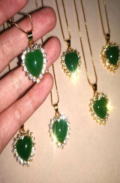 

jialin jewelry chine jade fashion green jade 18k gold plated natural jade heart pendants diamond around heart pendant necklace1702767, Silver