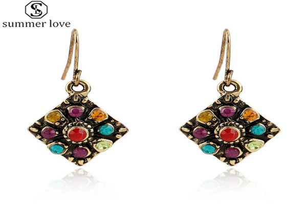 

bohemian national wind retro rhinestone ear stud earrings colorful vintage eardrop gift for women fashion jewelry wholez8356845, Silver