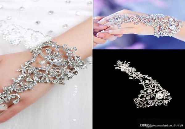 

gloves wedding bridal jewelry crystal rhinestone finger chain ring bracelet gorgeous party event wristband bracelet7181839, White