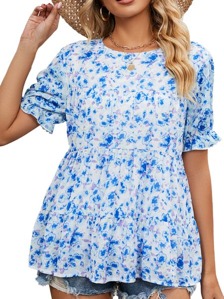 

women short sleeve printed round neck chiffon s, White