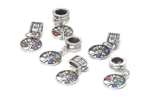 

100pcslot 10mm silver alloy beads tree shape bead crystal pendant for diy big hole metal charm beads fit for bracelet making part8724060, Bronze;silver