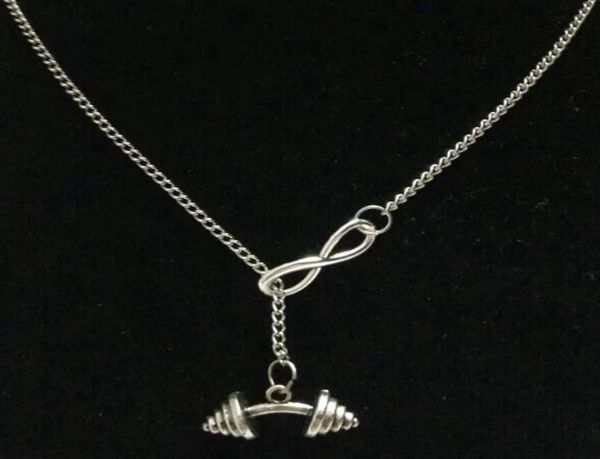 

5pcslot vintage ancient silverfitness dumbbellsstarfishtreasure keymoon charms collar sweater chain pendant necklace jewelry g6558715, Silver