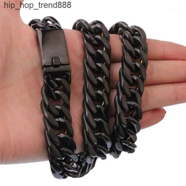 

925 silver chain punk black heavy duty men's jewelry necklace cuban chain bracelet hip hop street style