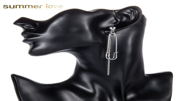 

new punk style safety geometry chain pin charm earrings asymmetry lrregular long earrings for women fashion jewelry lover gift bij8354283, Silver
