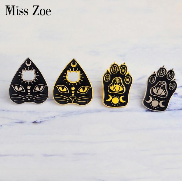 

miss zoe witchcat black cat paw star moon eye witch craft magic course enamel pins gold silver brooch badge denim coat jewelry gif9821773, Gray