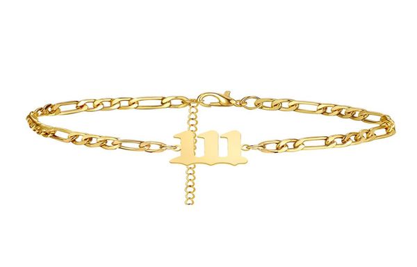 

111 222 angle number anklet foot bracelets bangles cuban chain stainless steel ankle gold jewelry5848059, Black