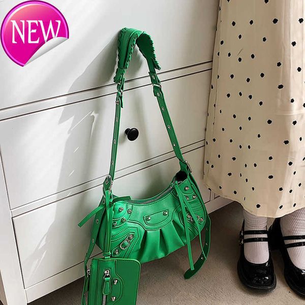 

brand designer shoulder bags tote 2023 new crescent heavy industry rivet fashion biker multi-functional shoulders messenger cross body bag f