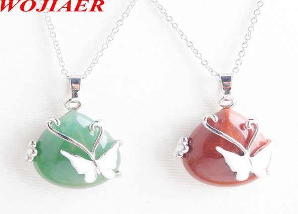 

wojiaer water drop natural agate amethyst quartz stone pendant beads butterfly flower silver pendants for women jewellery bm9034860122