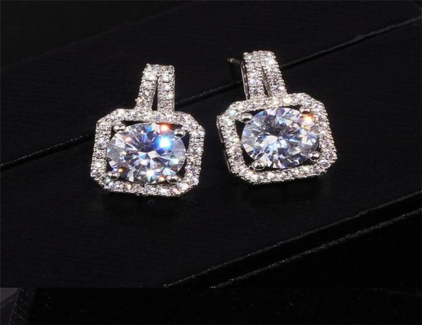 

sell luxury jewelry 925 sterling silver round cut white z cz diamond pave gemstones square popular women wedding stud earr2085755, Golden;silver