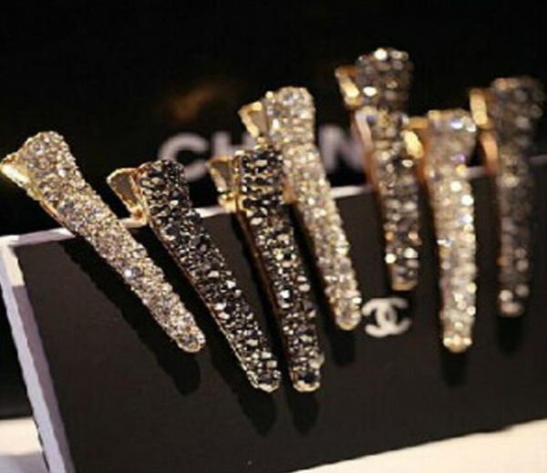 

crystal rhinestone pearl hair pin metal alloy bang clips side clip barrettes prong fish mouth clamp 4colors beaty women girls hair6203996, Golden;silver