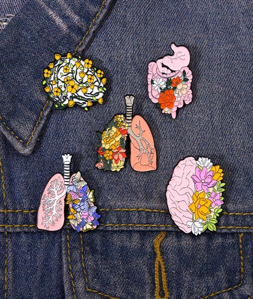 

organs flower enamel pins body internal heart brain lung plant butterfly brooch lapel feminism badge medical jewelry punk gifts2329551, Gray