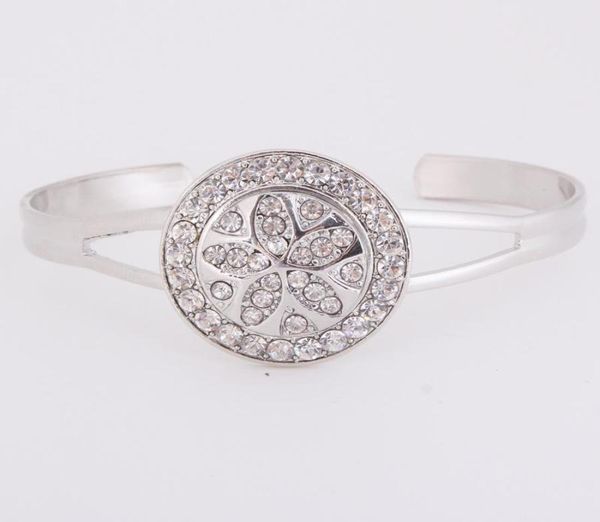 

diy interchangeable bangles rhinestone fit 18mm snap button charms jewelry flower design silver tone bracelet for women3379620, Golden;silver