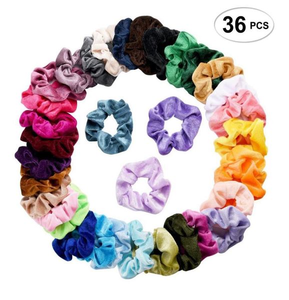 

36 colors solid lady hair scrunchies ring elastic hair bands pure color bobble sports dance velvet soft charming scrunchie hairban9675664, Golden;silver
