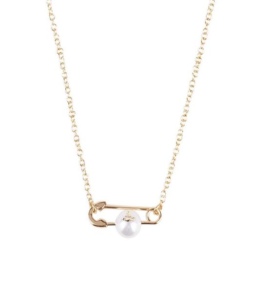

net celebrity simple small fragrance necklace super fairy mix and match saturn artificial pearl pin design chocker necklace1351002, Silver