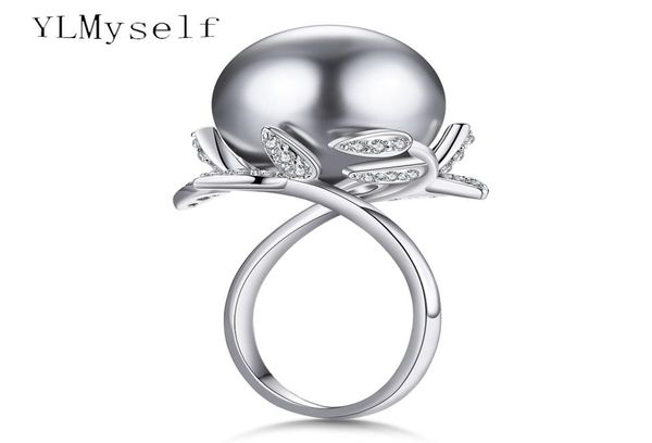 

fantastic leaf ring with big grey pearl trendy white jewellery drop anel anillos aneis female jewelry rings1511681, Golden;silver