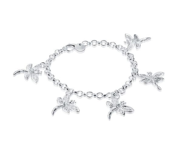 

five dragonfly bracelet sterling silver plated bracelet brand new men and women 925 silver bracelet spb0923250180, Black