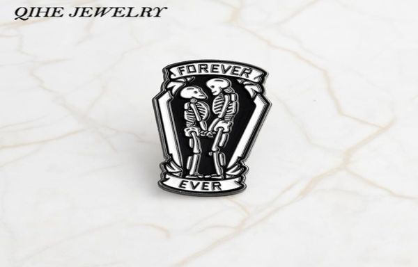 

qihe jewelry punk pins black coffin with skeleton couple inside forever and ever gothic pin gift for boyfriend girlfriend9484253, Gray