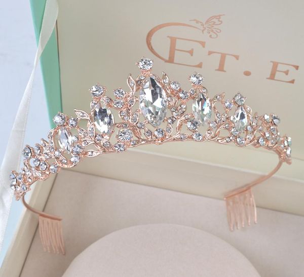 

princess crystal rose gold tiaras and crowns headband girls love bridal prom wedding party accessiories hair jewelry mx2007276864589, White;golden