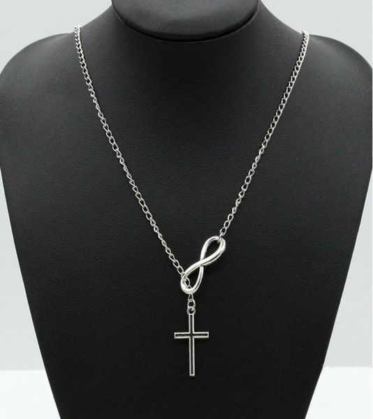 

fashion simple lucky number 8 and cross necklace silver plated necklace pendant chain women necklaces jewelry whole8275588