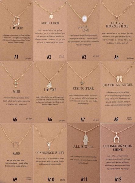 

dogeared necklace with card elephant pearl love wings cross key zodiac sign compass lotus pendant for women fashion jewelry7812632, Silver