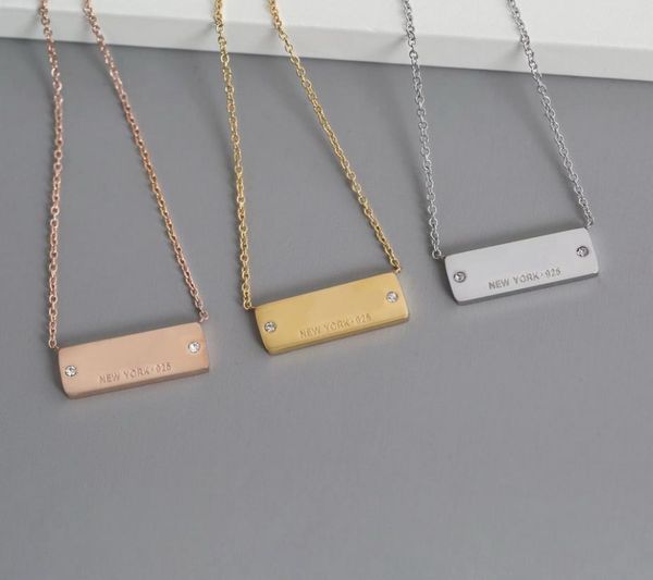 

europe america fashion style lady women 18k gold chain necklace engraved t letter double diamond square pendant 3 color4509769, Silver