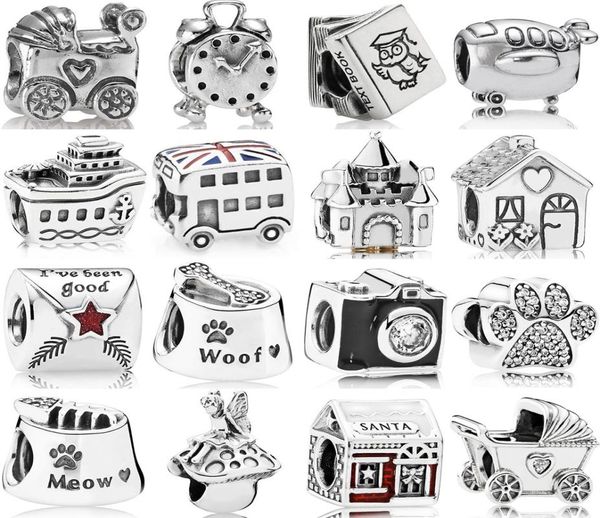 

new 100% real 925 sterling silver alarm clock footprint charms beads clear cz fit brand bracelet fashion original jewelry gift8409592, Black