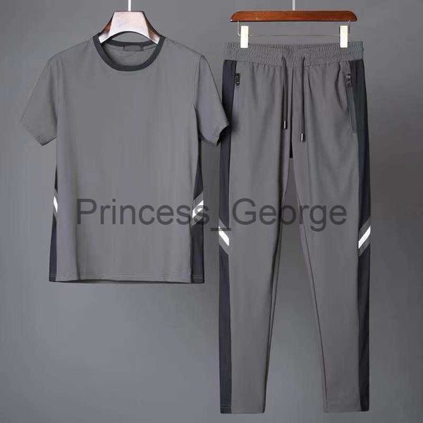 

men's tracksuits new arrival men's cool and thin short sleeve tshirtpant twopiece set solid shirttrousers home suits male size m5x, Gray