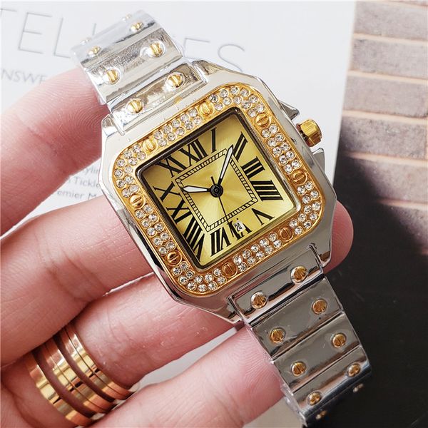 

square watch mens womens watch lovers stainless quartz fashion sports business luxe ladies tank 39mm 33mm diamond watches wristwatches, Slivery;brown
