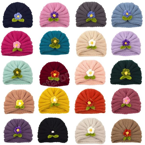 

toddler soft skin-friendly warm knitting hat cute handmade flower infant caps baby headwear hair accessories p props, Yellow