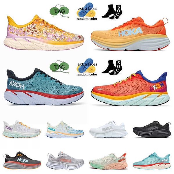 

hokas bondi 8 running shoes men women tripe white runners sneakers carbon x 2 blanc de blanc purple seafoam real teal aquarelle peach parfai