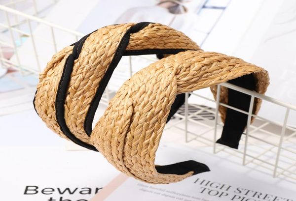 

70 discount bohemian retro summer straw weaving knotted headband for women cross handmade hoop hairband hair accessories1452310, Silver