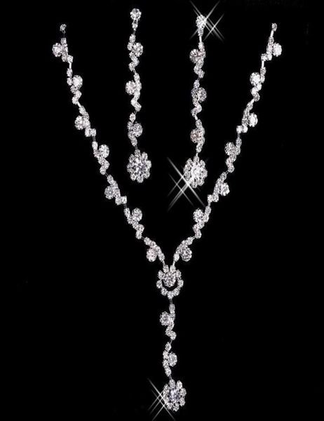 

bridal charming alloy plated rhinestones crystal jewelry set necklace earrings for wedding bride bridesmaid prom party 9702725, White
