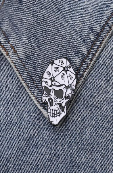 

skeleton skull word d20 face dice digital creative dungeons and dragons enamel pin trendy personality cool retro punk brooch pin c6527950, Gray