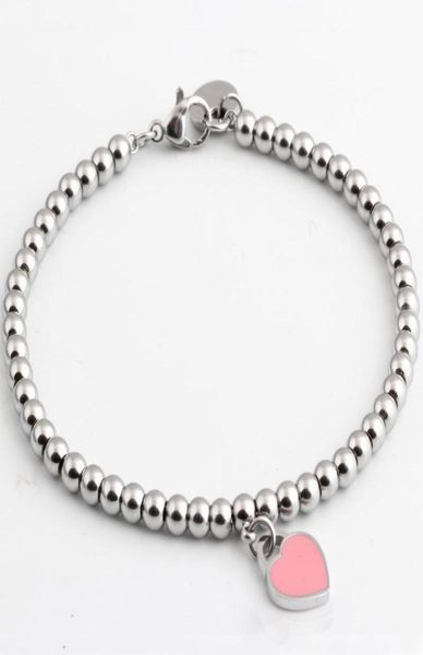 

whole famous brand titanium steel bracelets classic jewelry heart bracelet for women charm beads bracelet pulseiras jewel2524228, Black