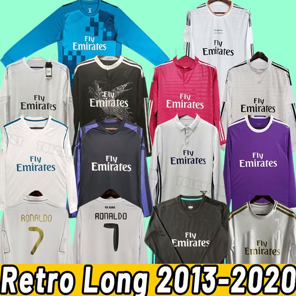 

long sleeve retro real madrids soccer jerseys football shirts guti ramos seedorf carlos ronaldo zidane beckham raul finals kaka 2013 2014 20, Black;yellow
