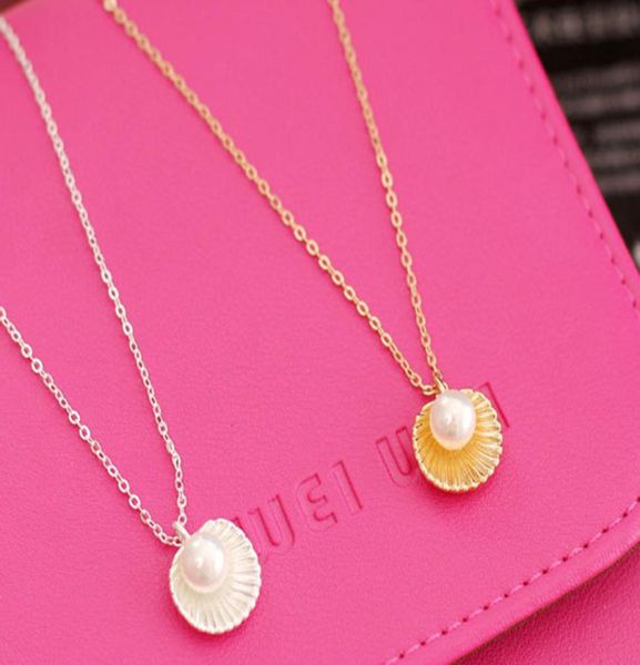 

pearl necklace korean version of the imitation pearl shell pendant necklace short clavicle necklace3610309, Silver