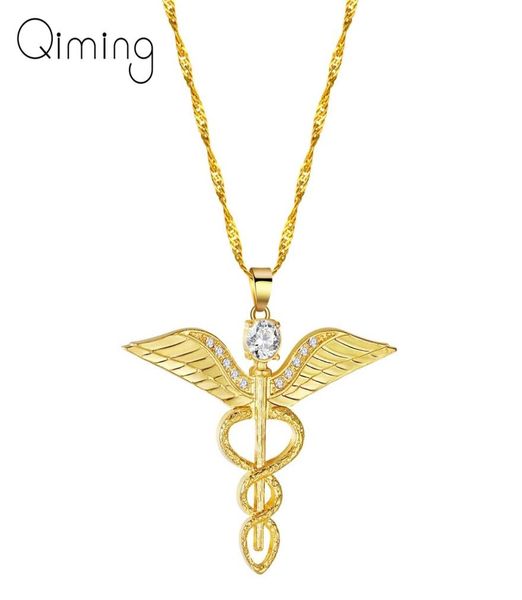 

angel039s wings necklace women moissanite snake ouroboros magic wand caduceus emergency medical medical doctor nurse jewelry1648129, Silver