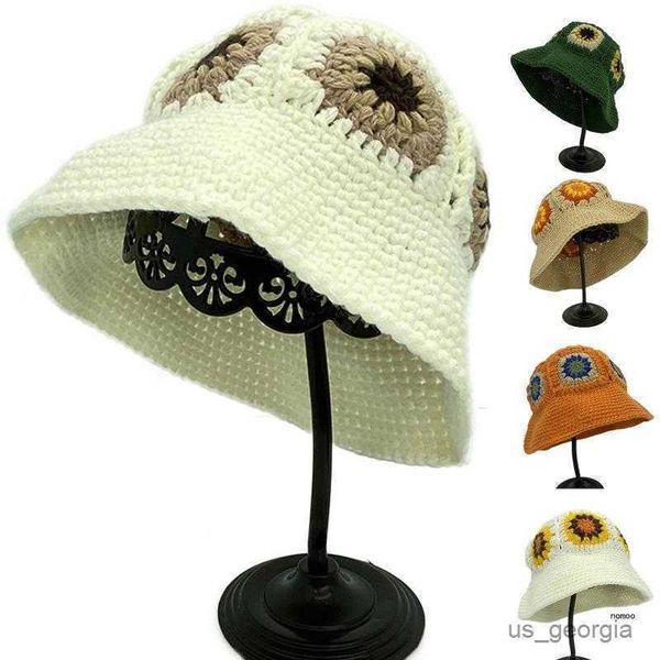 

caps sweet flowers crochet bucket hat knitted basin hat surprise gift for girlfriend r230627, Blue;gray