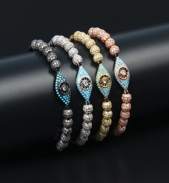 

women charm bracelets turquoise cz eye hamsa braiding jewelry for men 6mm ball beads 4mm stainless steel beads9299028, Golden;silver