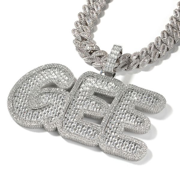 

hip hop retro 0-9 a-z letters pendants necklace full zircon jewelry cool men gift, Silver