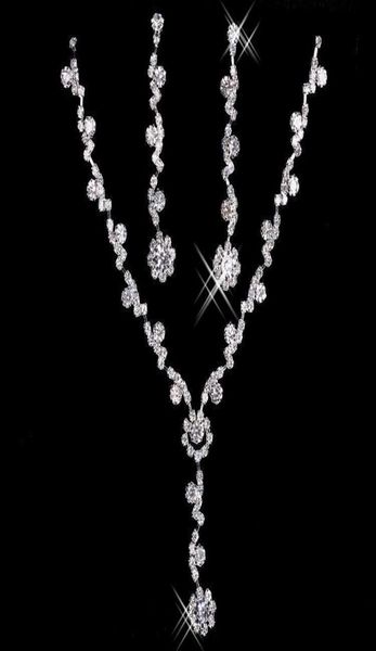 

bridal charming alloy plated rhinestones crystal jewelry set necklace earrings for wedding bride bridesmaid prom party 1429622, White