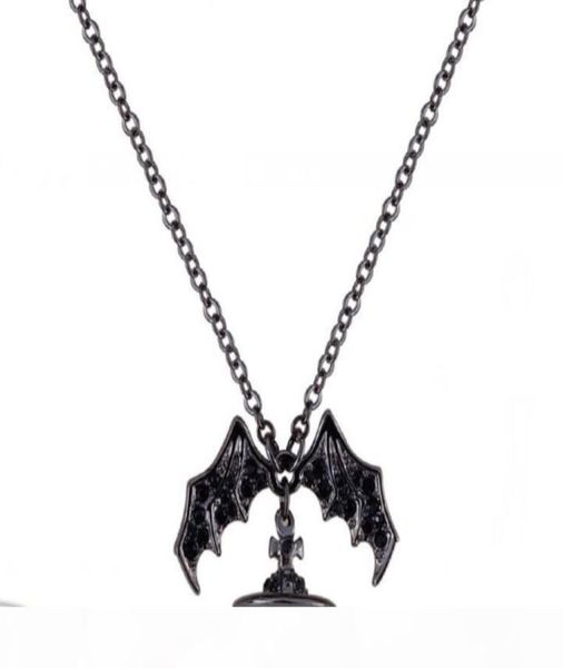 

queen mother demon evil titanium black wings diamond saturn necklace super cool punk bat silver chains jewelry mala beads necklace2022119