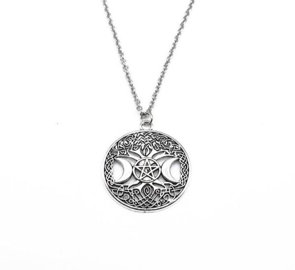 

triple moon supernatural pentagram witchcraft pentacle necklace pendant amulet necklaces jewelry gothic collar choker vintage silv8171987, Silver
