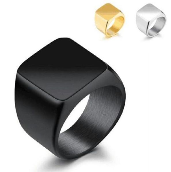 

2021 selling stainless steel fashion square finger rings for men fashion mens jewelry wedding band silver black gold9138333