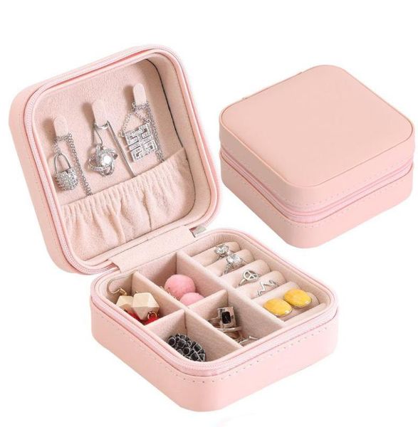

lady travel jewelry box zipper closure pu leather small jewelry organizer portable display storage case for rings earrings necklac4487615, Black;white