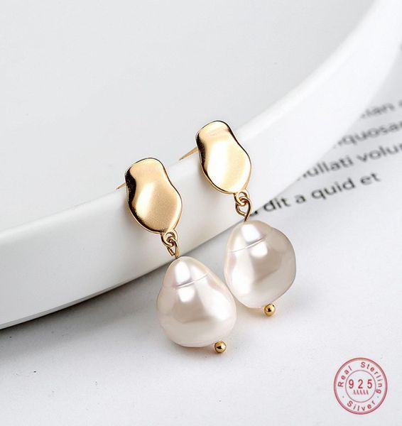 

obear 925 sterling silver baroque irregular pearl drop earrings retro fashion wild charm earrigns for women jewelry4170552, Golden